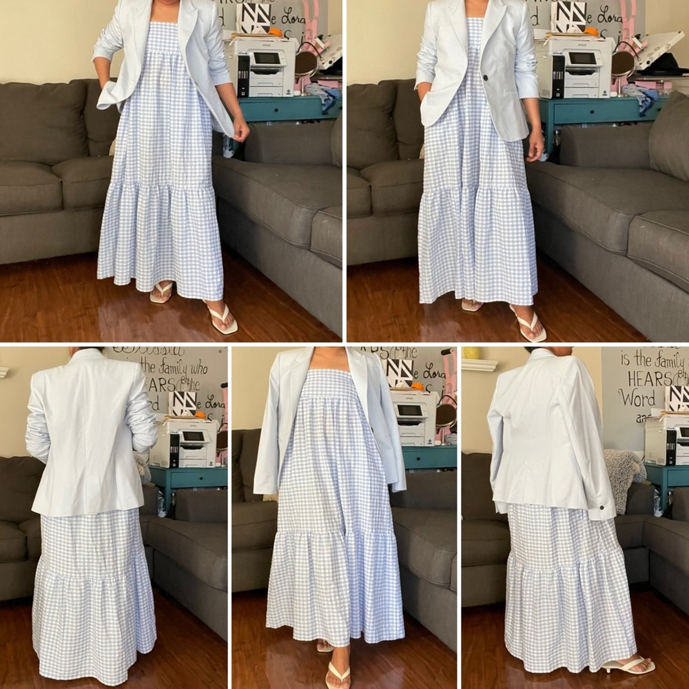Petal & Pup Light Blue Checkered Maxi Dress
